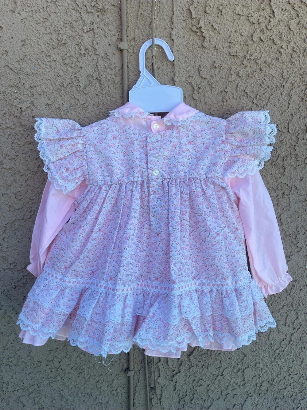 Source Unknown Pink Floral Lace-Trim Girls' Long Sleeve Top